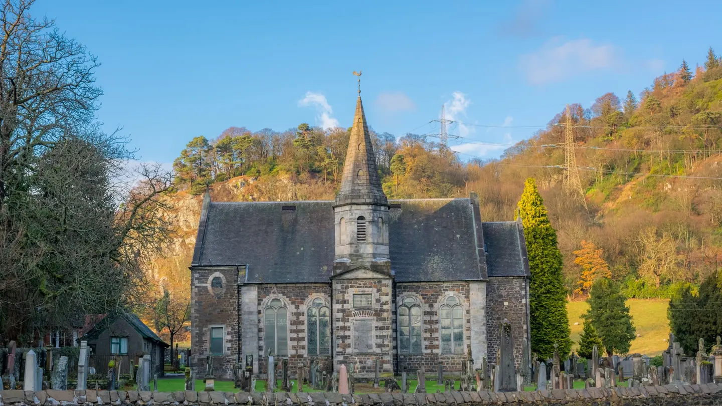 Photo of Logie Old Kirk, a church near Blairlogie, Stirling, central Scotland.