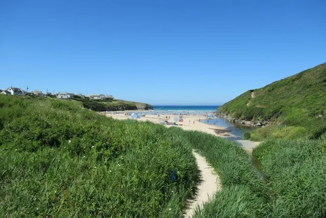 Photo of Porthcothan, a swimming spot near Padstow, Cornwall, south west England.