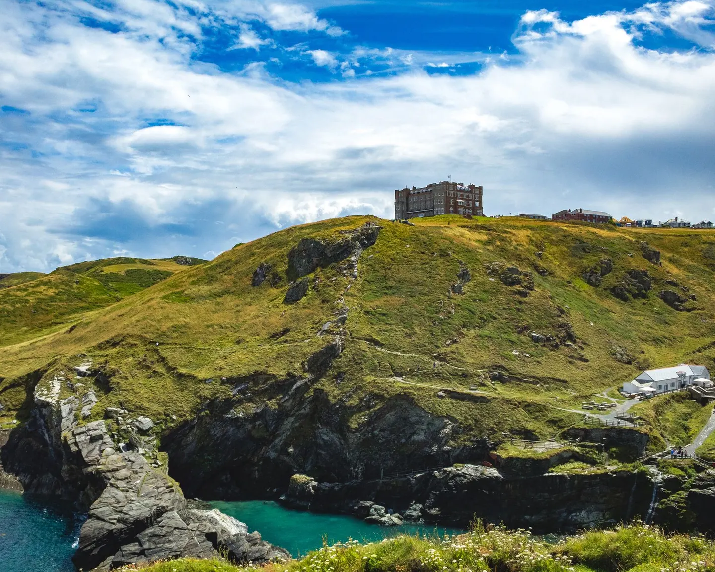Photo of Tintagel Castle, a ruined castle in Cornwall, south west England.