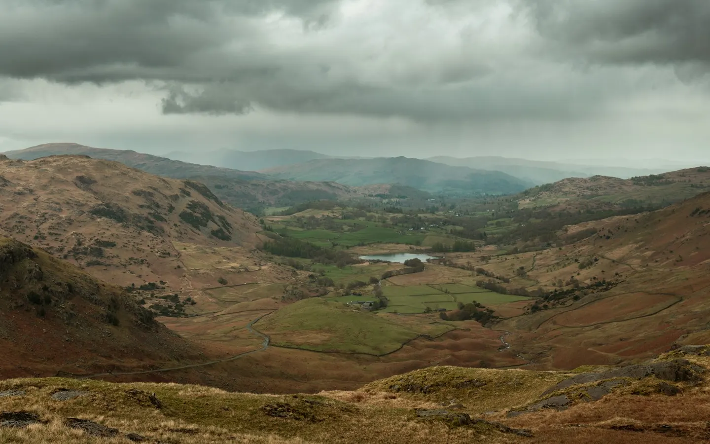 Photo: Wrynose Pass, a viewpoint near Chapel Stile in the Lake District, Cumbria, north west England.