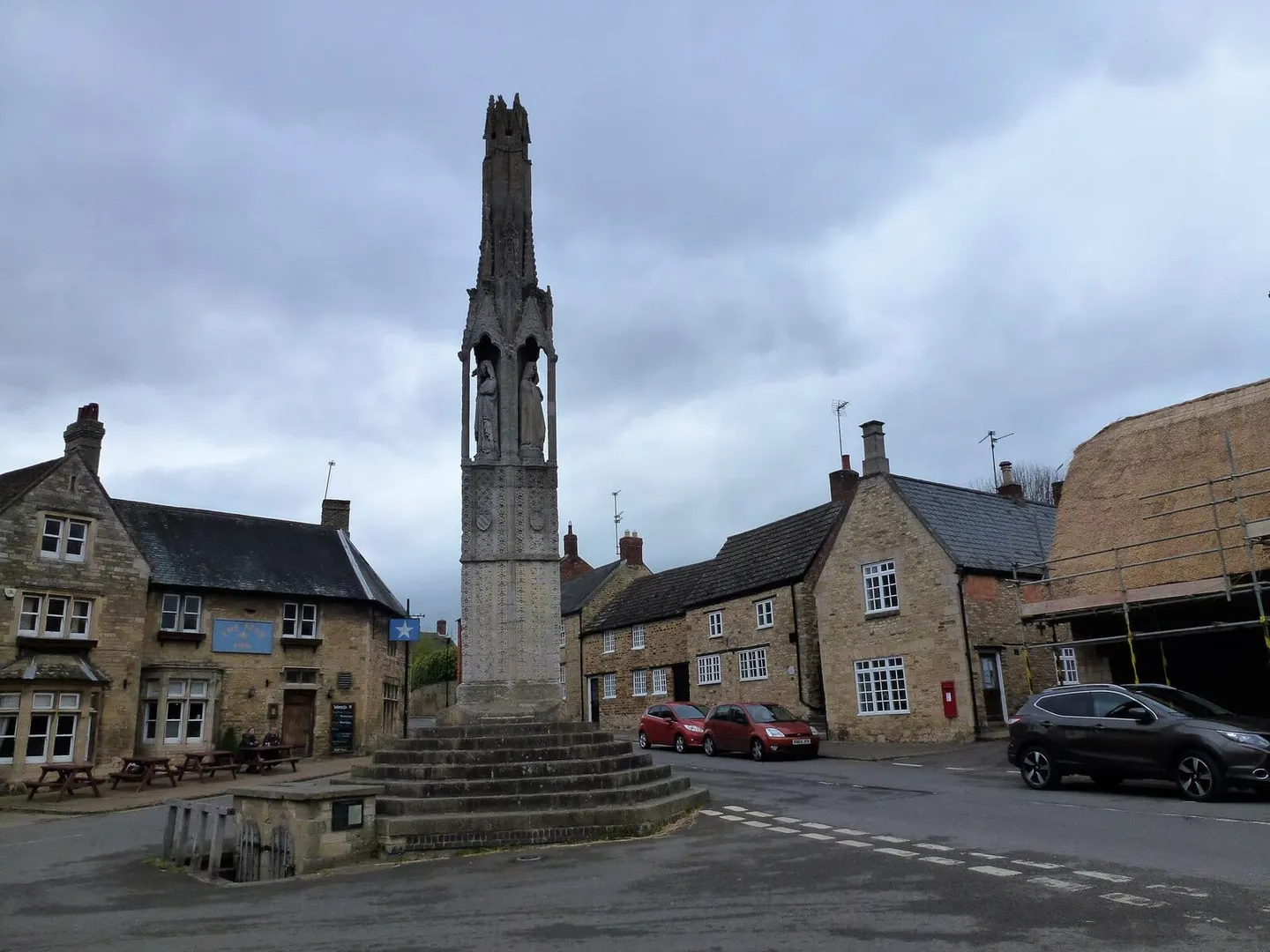 Photo of Eleanor Cross, Geddington, a landmark near Brigstock, Northamptonshire, central England.