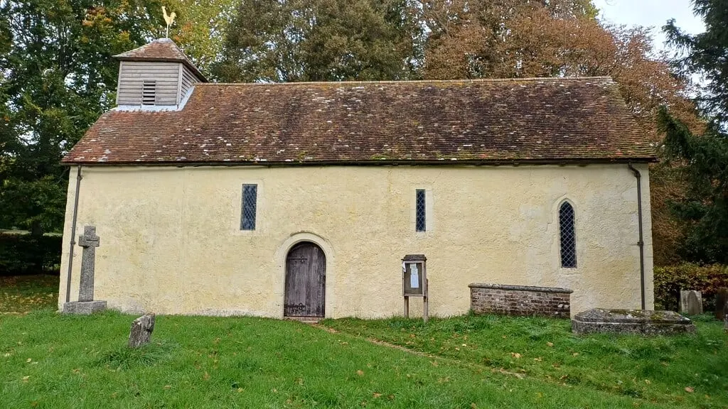 Photo of All Saints, Little Somborne, a church in Hampshire, south east England.