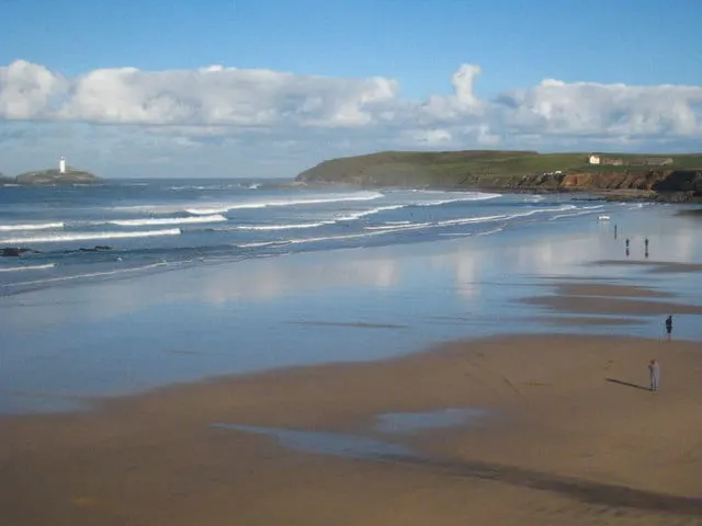 Photo of Gwithian Towans, a swimming spot near St Ives, Cornwall, south west England.