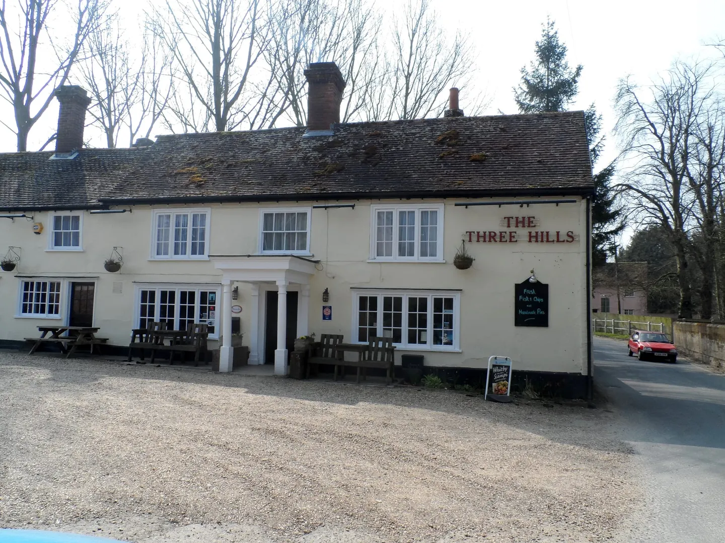 Photo of The Three Hills, a pub near Bartlow, Cambridgeshire, eastern England.