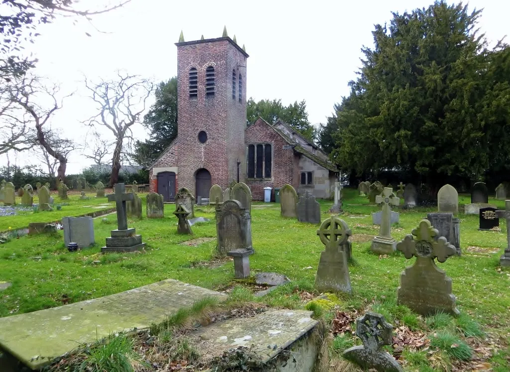 Photo of St Werburgh's Church, a church near Warburton, Greater Manchester, north west England.