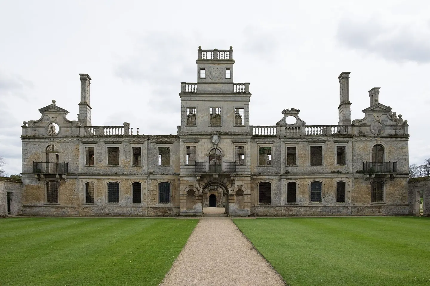Photo of Kirby Hall, a Grade II* registered house & garden near Seaton, Northamptonshire, central England.