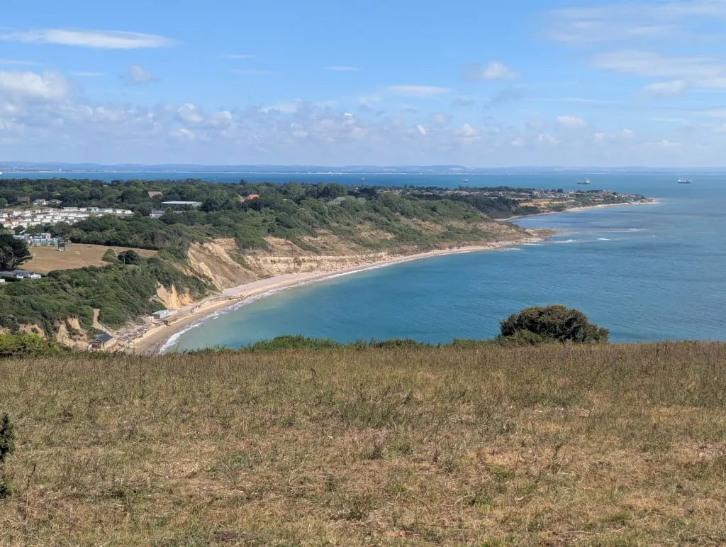 Photo of Whitecliff Bay, a swimming spot near Bembridge, the Isle of Wight, south east England.
