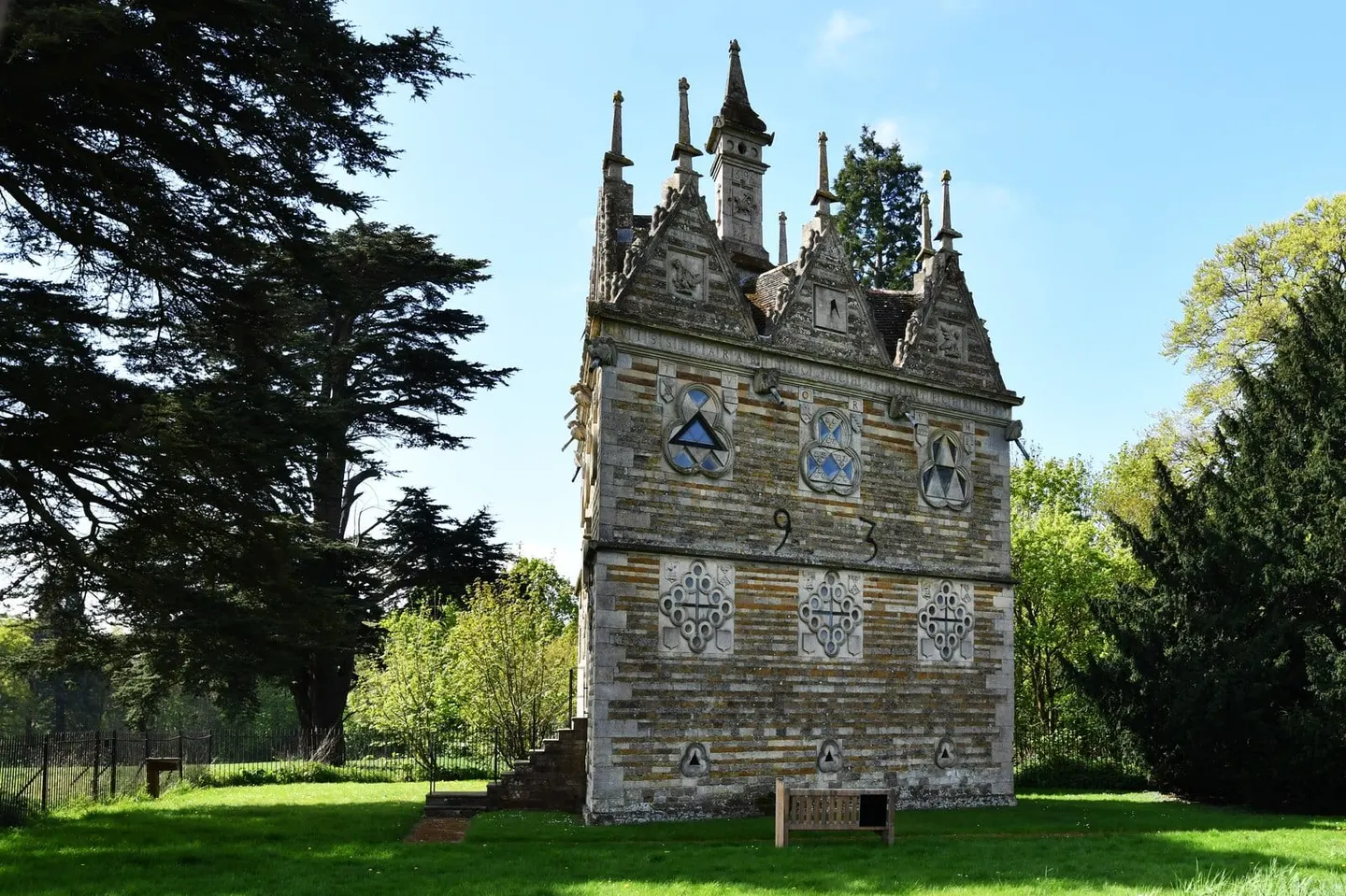 Photo of Rushton Triangular Lodge, a folly near Braybrooke, Northamptonshire, central England.