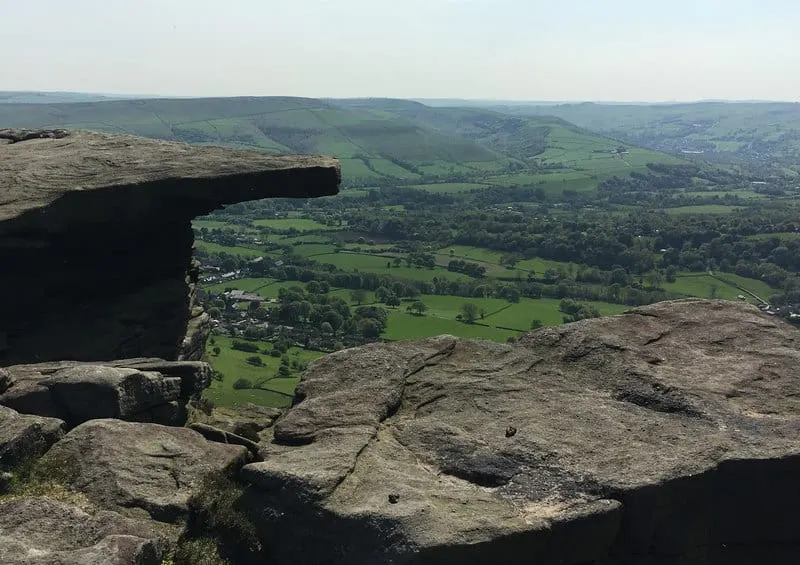 Photo of Bamford Edge, Derbyshire — the overhang, above Bamford village and the Hope Valley.