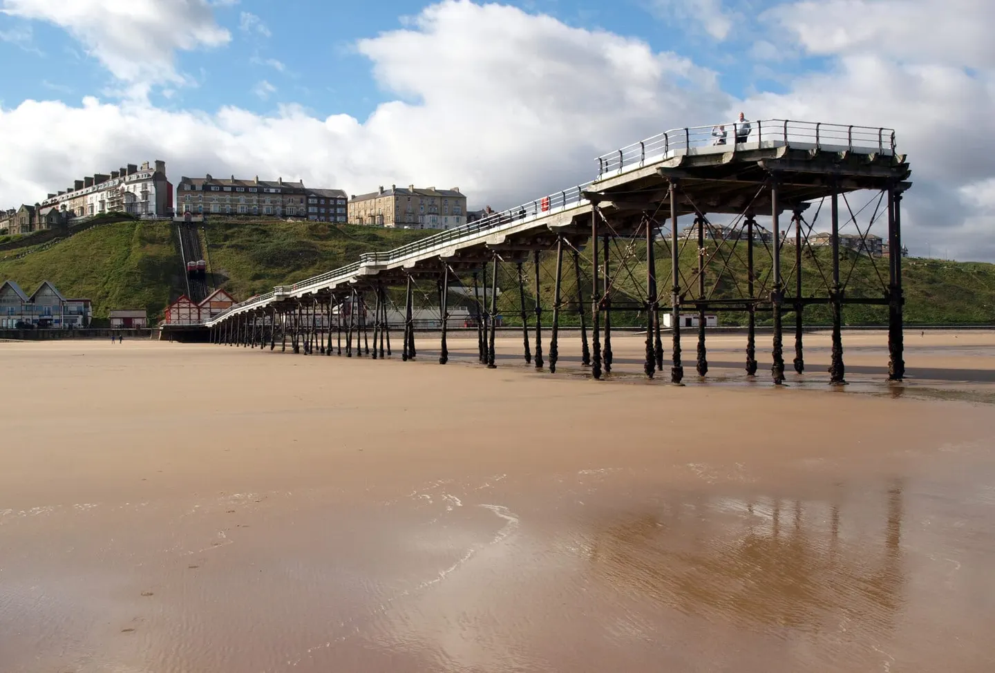Photo of Saltburn Pier, a landmark near Staithes in the North York Moors, North Yorkshire, northern England.