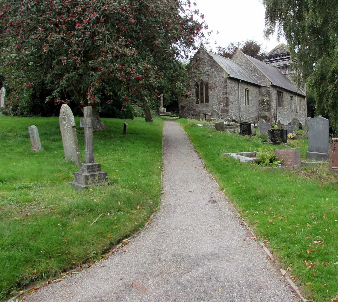 Photo of St David's Church, a church near Llanddewi Skirrid, Monmouthshire, south east Wales.