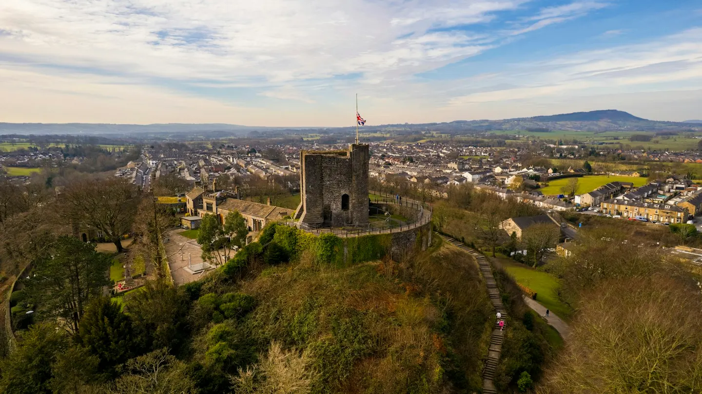Photo of Clitheroe Castle, a ruined castle in Lancashire, north west England.
