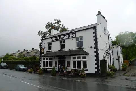 Photo of The Eagle & Child Inn, a pub near Staveley in the Lake District, Cumbria, north west England.
