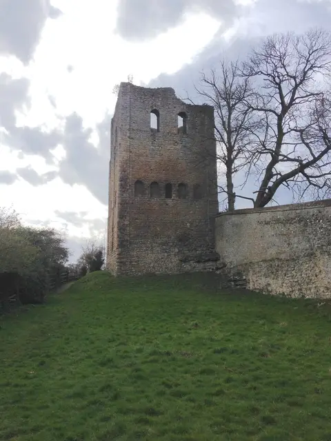 Photo of West Malling tower keep, a ruined castle in Kent, south east England.