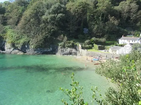 Photo of Readymoney Cove, a swimming spot near Polruan, Cornwall, south west England.