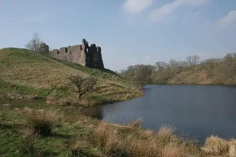Photo of Morton Castle, Morton Loch, a ruined castle near Thornhill, Dumfries and Galloway, southern Scotland.
