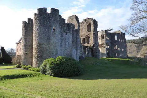 Photo of Brampton Bryan castle, a ruined castle near Clungunford, Herefordshire, central England.