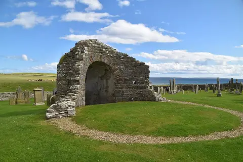 Photo of Orphir Round Church, a church in the Orkney Islands, the Scottish Highlands and Islands.