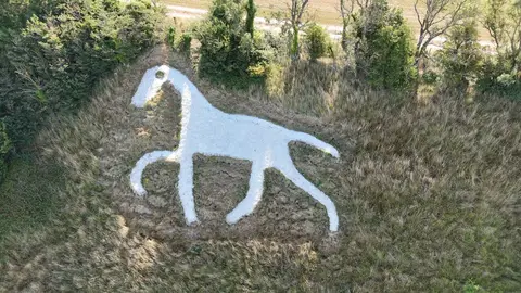 Photo of Broad Town White Horse, a hill figure in the North Wessex Downs, Wiltshire, south west England.