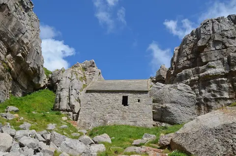 Photo of St Govan's Chapel, a church near Bosherston, Pembrokeshire, south west Wales.