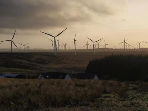 Photo of Whitelee Windfarm, a visitor attraction near Eaglesham, East Renfrewshire, central Scotland.