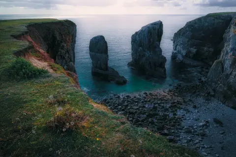 Photo of Elegug Stacks, a rock formation near Angle, Pembrokeshire, south west Wales.