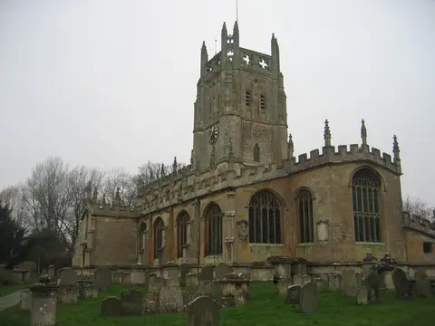 Photo of St Mary's Church, Fairford, a church in Gloucestershire, south west England.