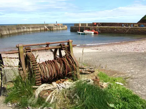 Photo of Pennan Harbour, a visitor attraction in Aberdeenshire, north east Scotland.