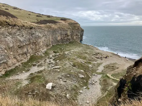 Photo of Dancing Ledge, a rock formation near Worth Matravers, Dorset, south west England.