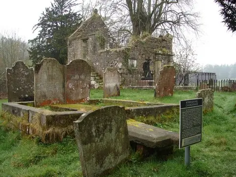 Photo of Kirkconnel Stones, a ruined church near Ecclefechan, Dumfries and Galloway, southern Scotland.