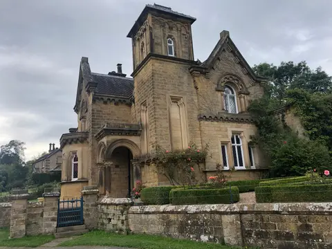 Photo of Edensor, a village in the Peak District, Derbyshire, central England.