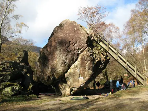 Photo of The Bowder Stone, a rock formation near Rosthwaite in the Lake District, Cumbria, north west England.