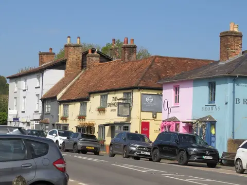 Photo of The Greyhound on the Test, a pub near Stockbridge, Hampshire, south east England.