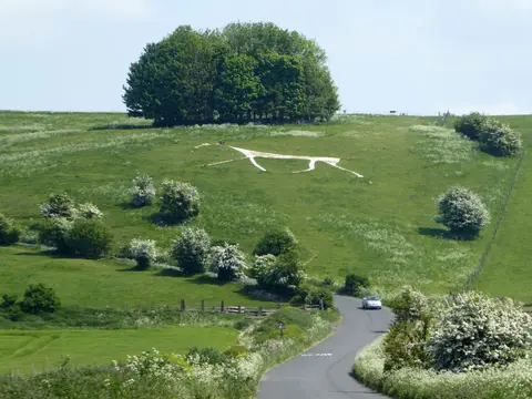 Photo of Hackpen White Horse, a hill figure near Avebury in the North Wessex Downs, Wiltshire, south west England.
