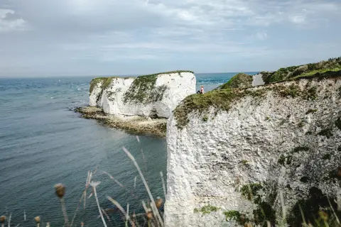 Photo of Old Harry Rocks, a rock formation near Swanage, Dorset, south west England.