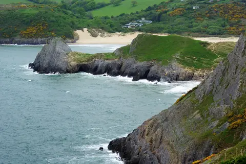 Photo: Pennard Cliffs, a viewpoint in Gower, Swansea, south west Wales.