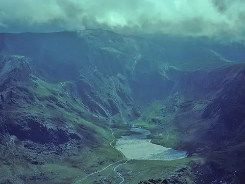Photo of Cwm Idwal and Devil's Kitchen, a rock formation near Llanberis in Eryri, Gwynedd, north Wales.