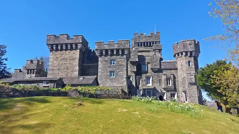 Photo of Wray Castle, a castle near Ambleside in the Lake District, Cumbria, north west England.
