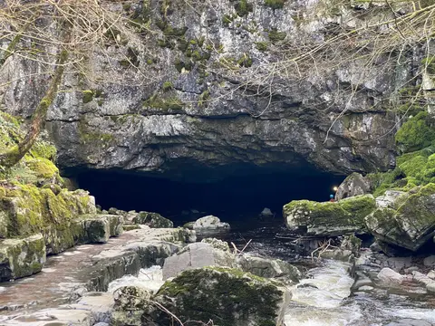 Photo of Porth yr Ogof, a cave near Ystradfellte in Bannau Brycheiniog, the Powys, mid Wales.