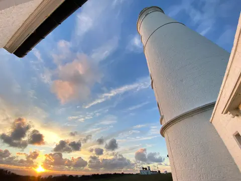 Photo of Nash Point Lighthouse, a lighthouse near St Donats, the Vale of Glamorgan, south east Wales.