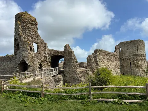 Photo of Pevensey Castle, a ruined castle in East Sussex, south east England.