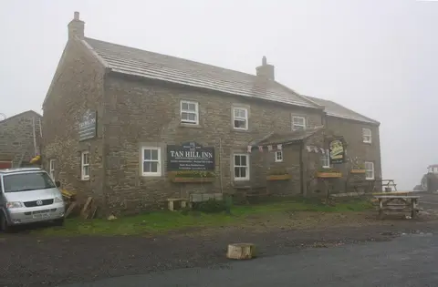 Photo of Tan Hill Inn, a pub near Keld in the North Pennines, North Yorkshire, northern England.
