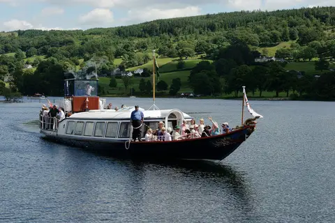 Photo of Steam Yacht Gondola, a visitor attraction near Coniston in the Lake District, Cumbria, north west England.