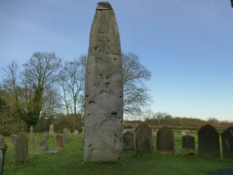 Photo of The Rudston Monolith, a standing stone near Bridlington, East Riding of Yorkshire, northern England.