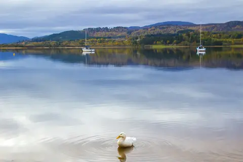 Photo of Loch Morlich, a loch near Aviemore in the Cairngorms, Highland, the Scottish Highlands and Islands.