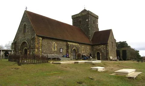 Photo of St Martha-on-the-Hill, a church near Chilworth, Surrey, south east England.