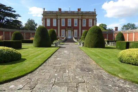 Photo of Cottesbrooke Hall, a Grade II registered house & garden near Guilsborough, Northamptonshire, central England.
