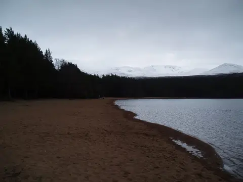 Photo of Loch Morlich Beach, a beach near Aviemore in the Cairngorms, Highland, the Scottish Highlands and Islands.