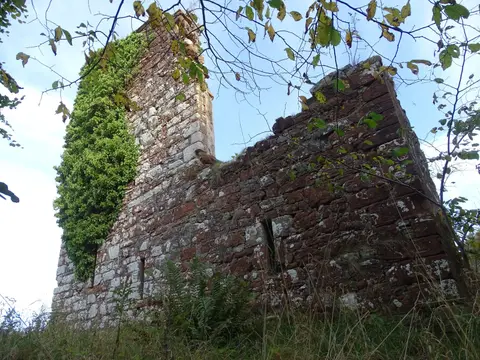 Photo of Kingencleugh Castle, a ruined castle near Mauchline, East Ayrshire, southern Scotland.