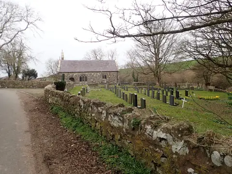 Photo of St Gwynhoedl's Church, a church near Llangwnnadl, Gwynedd, north Wales.